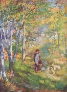 Jules le Caur et ses chiens dans la foret de Fontainebleau renoir